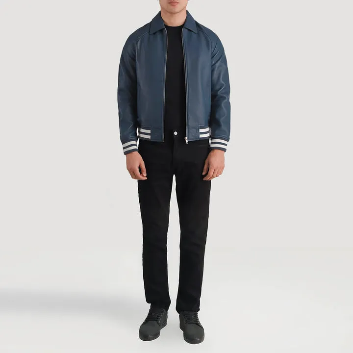 Walton Blue Leather Varsity Jacket - Image 5