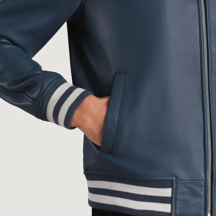 Walton Blue Leather Varsity Jacket - Image 6