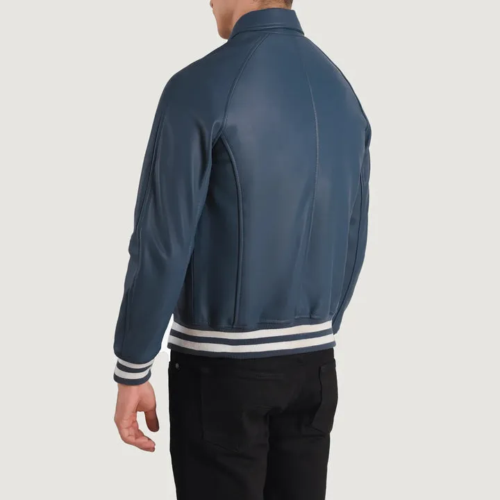 Walton Blue Leather Varsity Jacket - Image 2