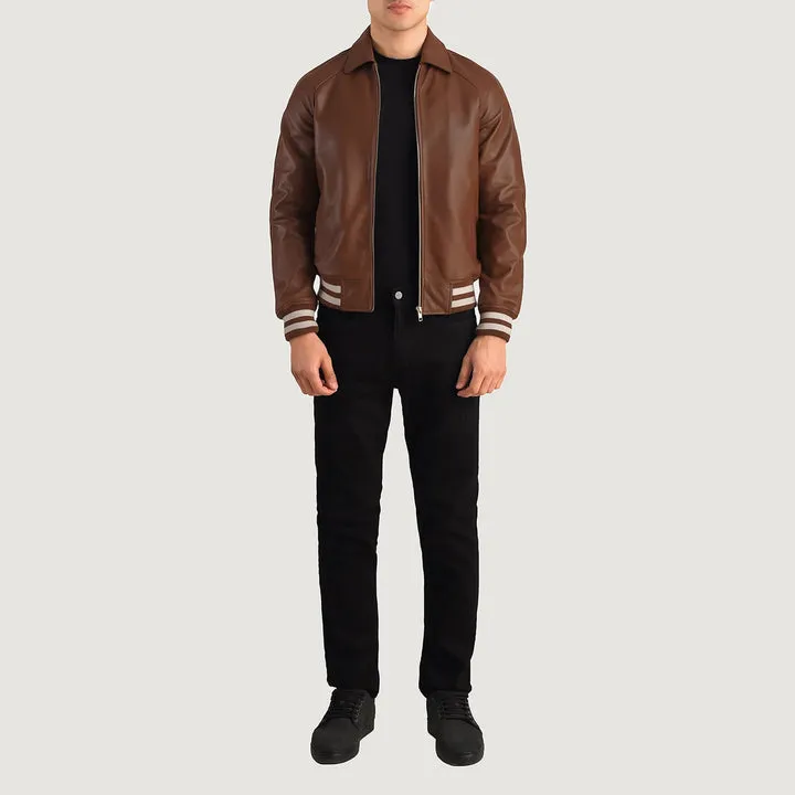 Walton Brown Leather Varsity Jacket - Image 2