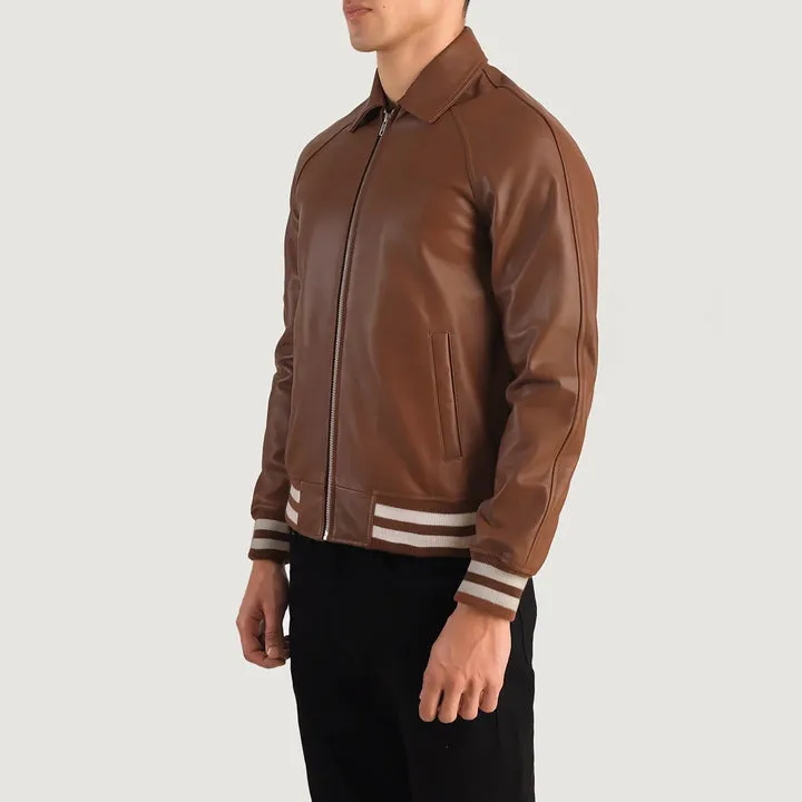 Walton Brown Leather Varsity Jacket - Image 3