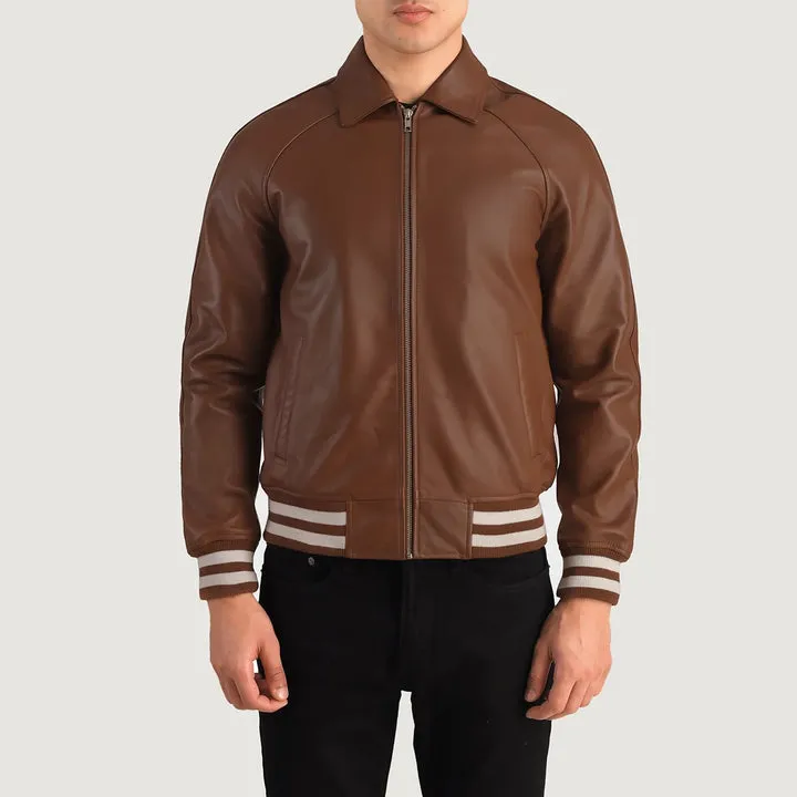 Walton Brown Leather Varsity Jacket - Image 4