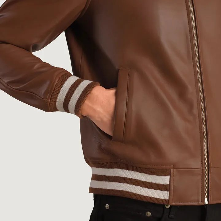 Walton Brown Leather Varsity Jacket - Image 6