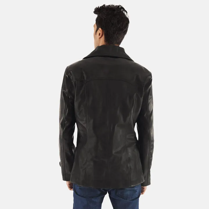 Leo Black Leather Coat - Image 5