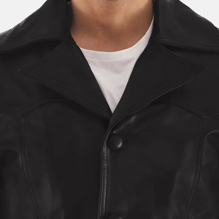 Leo Black Leather Coat - Image 6
