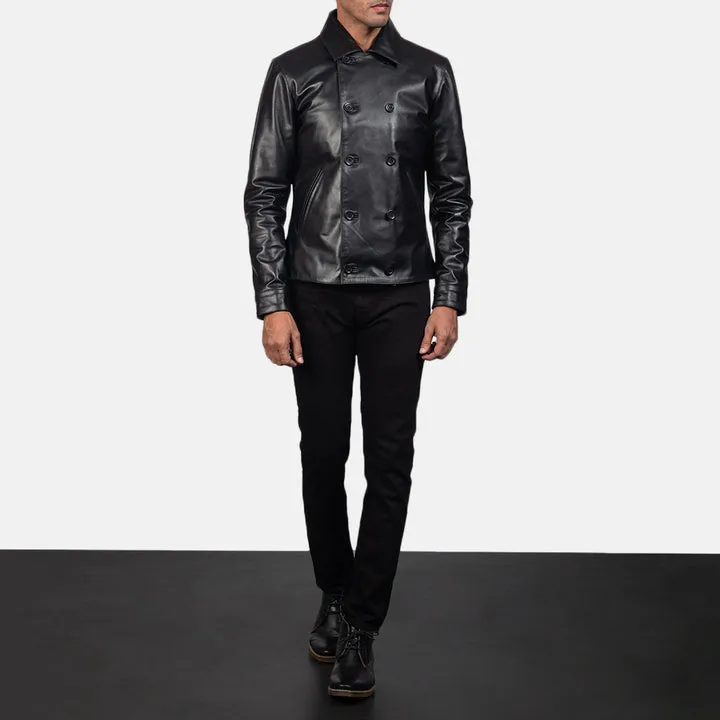 Mod Black Leather Peacoat - Image 3