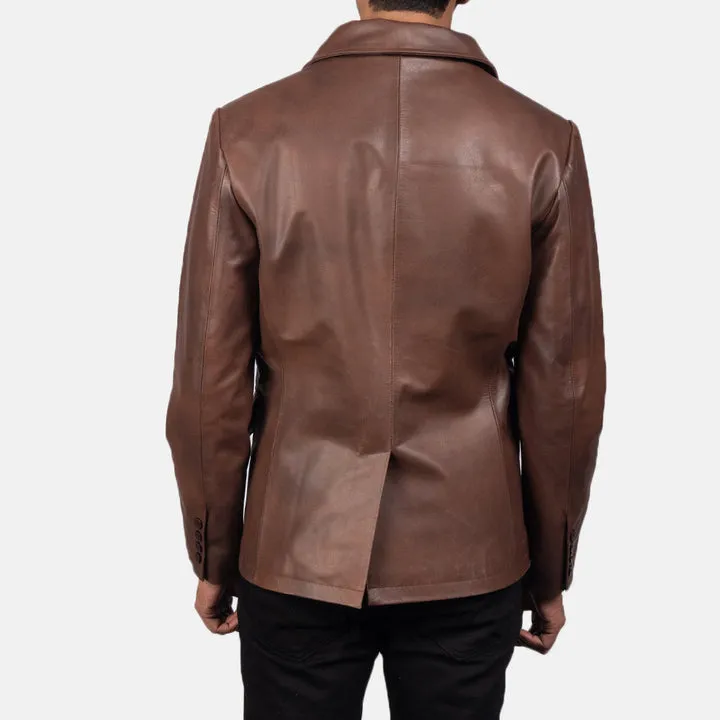 Mr. Bailey Brown Leather Naval Peacoat - Image 5