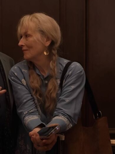 Only Murders in the Building S5 Meryl Streep Blue Embroidered Shirt