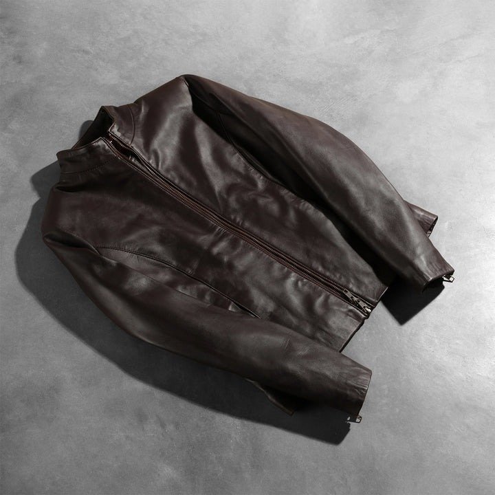 Rumella Maroon Leather Biker Jacket - Image 7