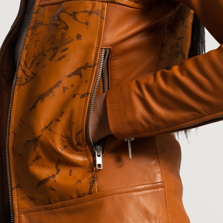 Sandy Tan Dye Leather Biker Jacket - Image 5