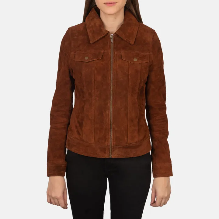 Suzy Brown Suede Trucker Jacket - Image 2