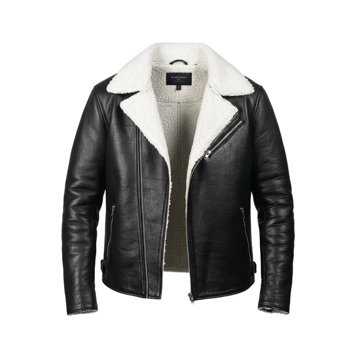 Alberto White Shearling Black Leather Jacket