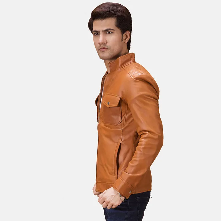 Voltex Tan Leather Biker Jacket - Image 2