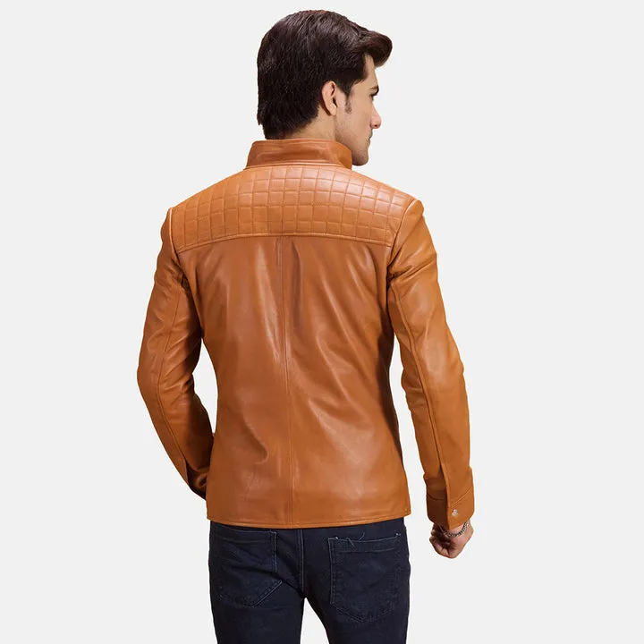 Voltex Tan Leather Biker Jacket - Image 4