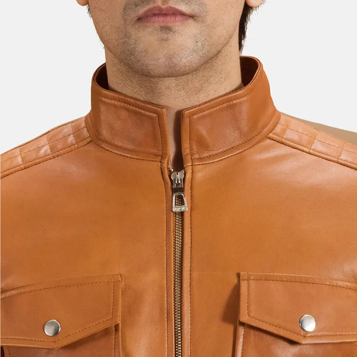 Voltex Tan Leather Biker Jacket - Image 5