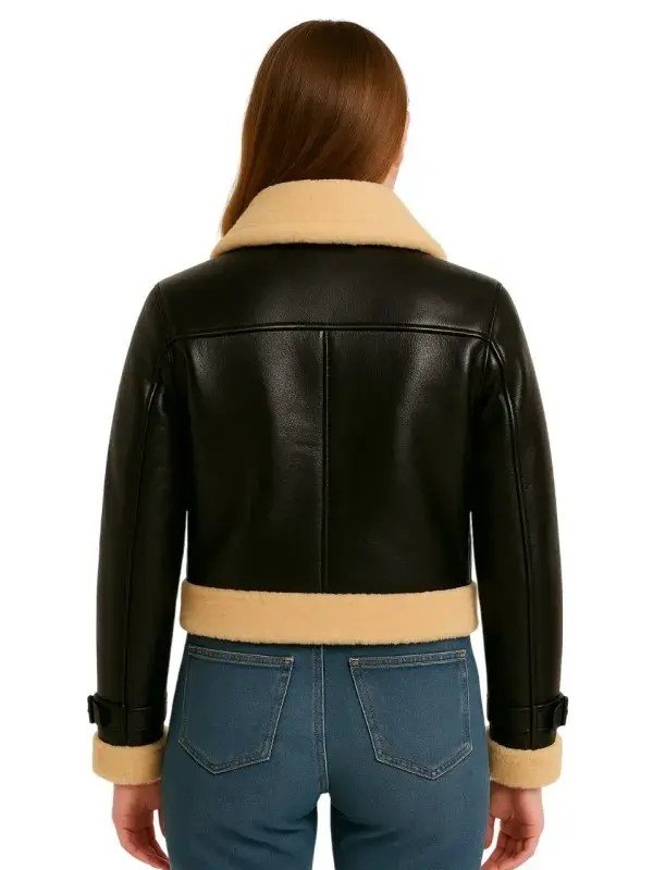 Women’s Black Bomber Leather Jacket - Image 2