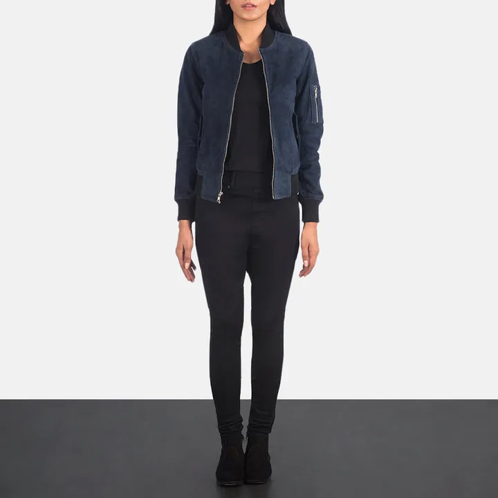 Ava Ma-1 Blue Suede Bomber Jacket - Image 3