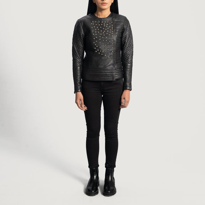 Exclusive Celeste Studded Black Leather Jacket | Jacket Nova - Image 4