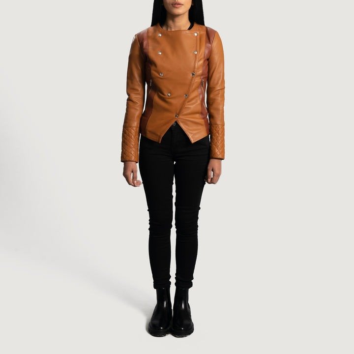 County Tan Overlap Leather Jacket - Image 4