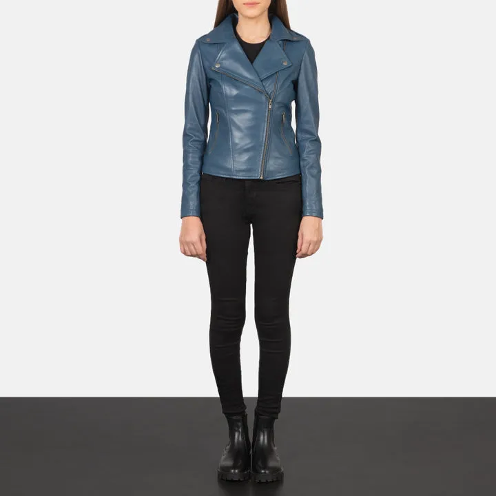 Flashback Blue Leather Biker Jacket - Image 3