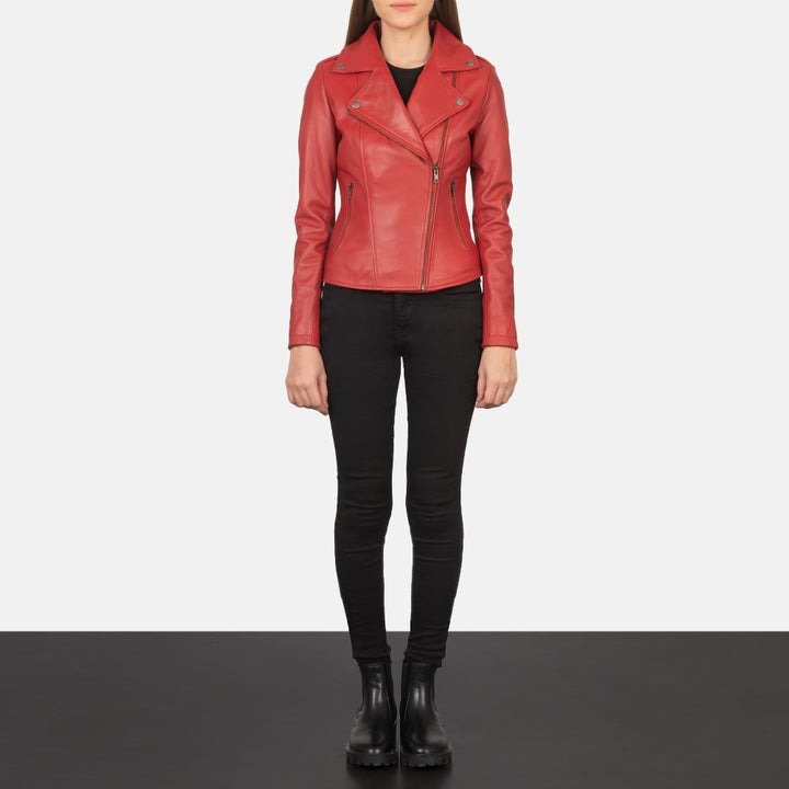 Flashback Red Leather Biker Jacket - Image 4