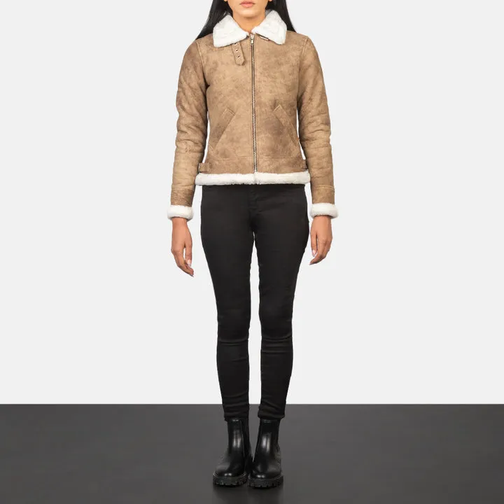 Sherilyn B-3 Distressed Brown Leather Bomber Jacket - Image 3