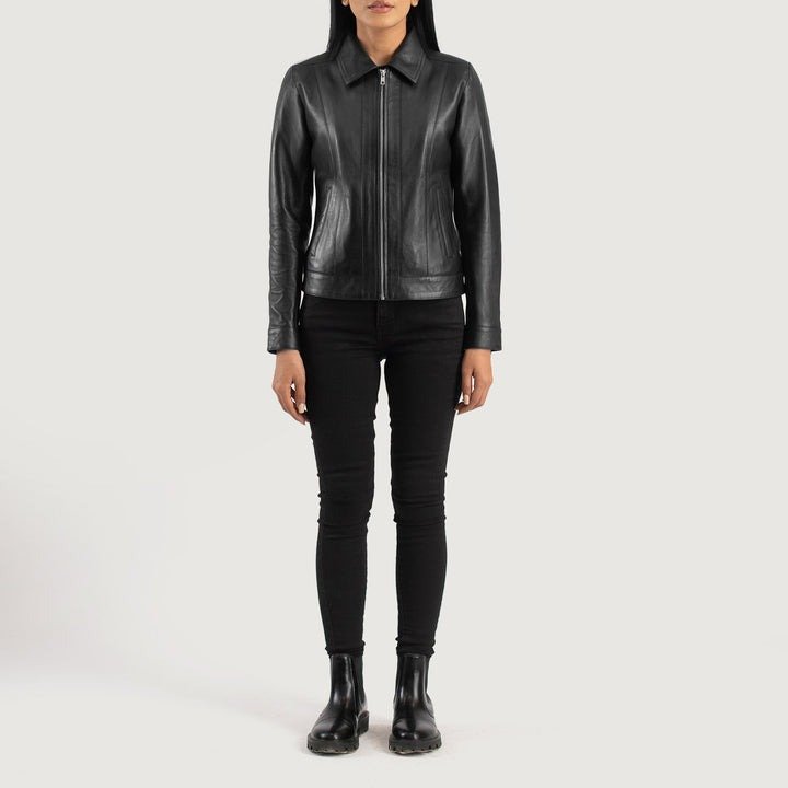 Vixen Black Classic Collar Leather Jacket - Image 3