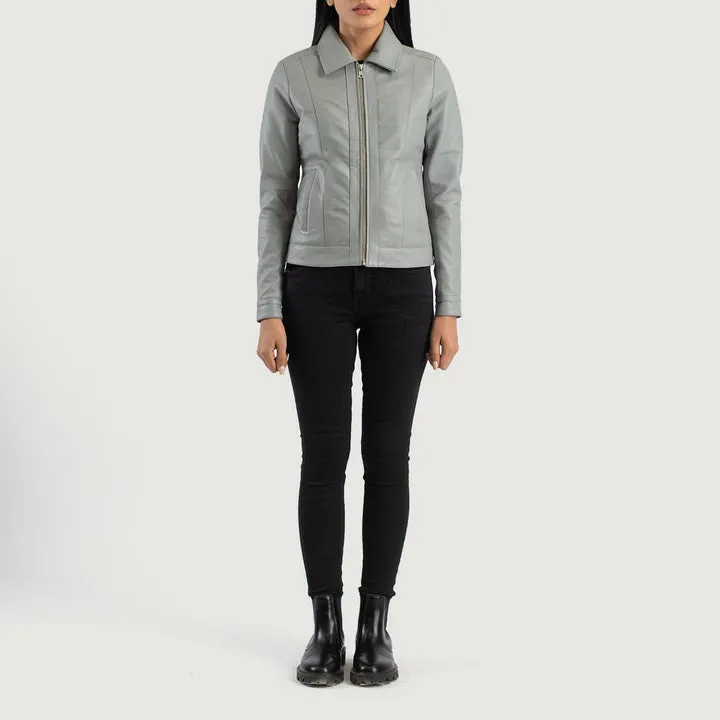Vixen Grey Classic Collar Leather Jacket - Image 3