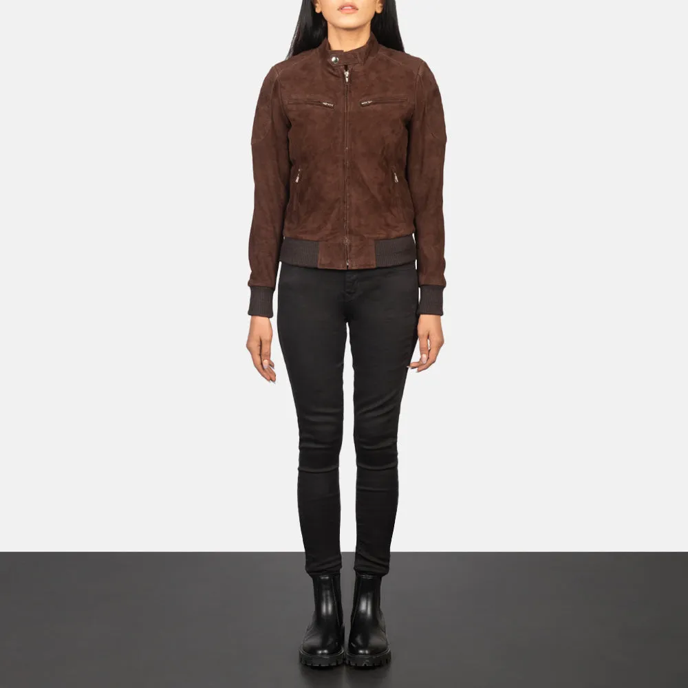 Zenna Mocha Suede Bomber Jacket - Image 4