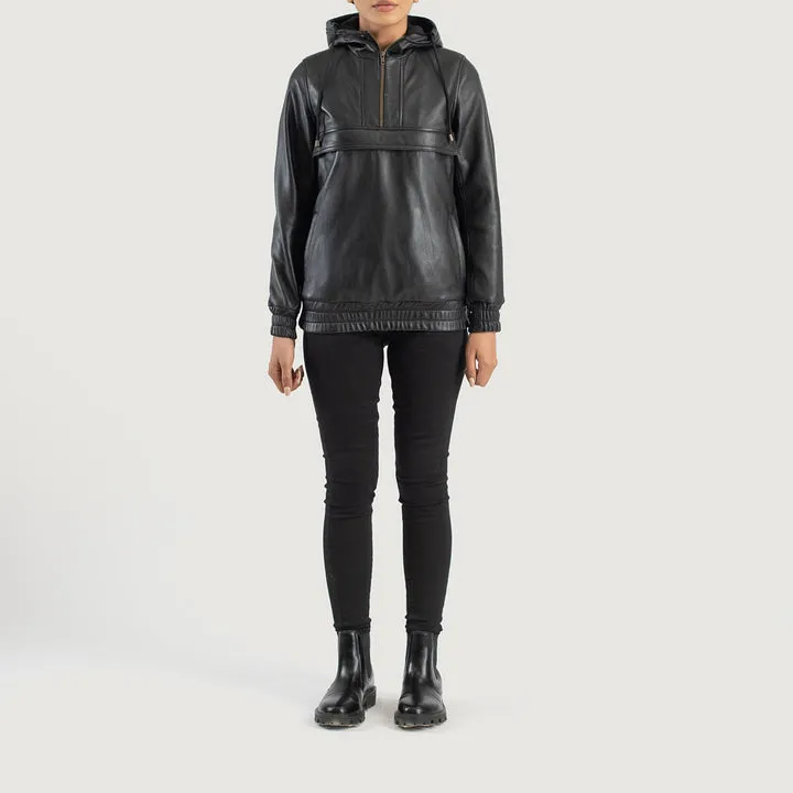 Zest Black Hooded Leather Pullover Jacket - Image 3