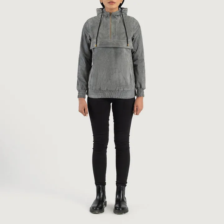 Zest Grey Hooded Suede Pullover Jacket - Image 3