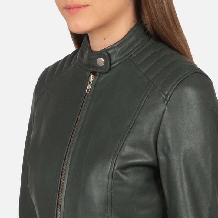 Kelsee Green Leather Biker Jacket - Image 6