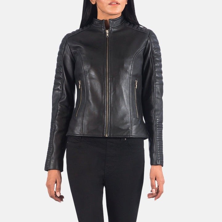 Adalyn Quilted Black Leather Biker Jacket - Image 2