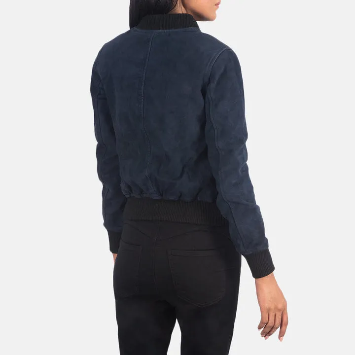 Ava Ma-1 Blue Suede Bomber Jacket - Image 5