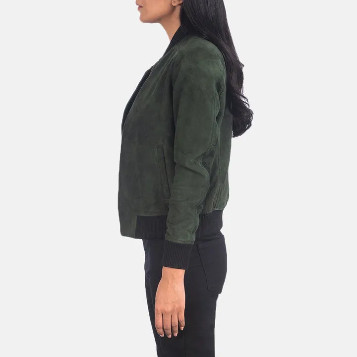 Bliss Green Suede Bomber Jacket - Image 2