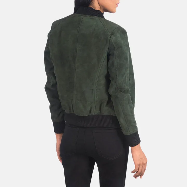 Bliss Green Suede Bomber Jacket - Image 5