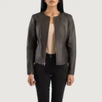 Elixir Brown Collarless Leather Jacket
