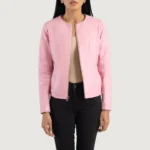 Elixir Pink Collarless Leather Jacket