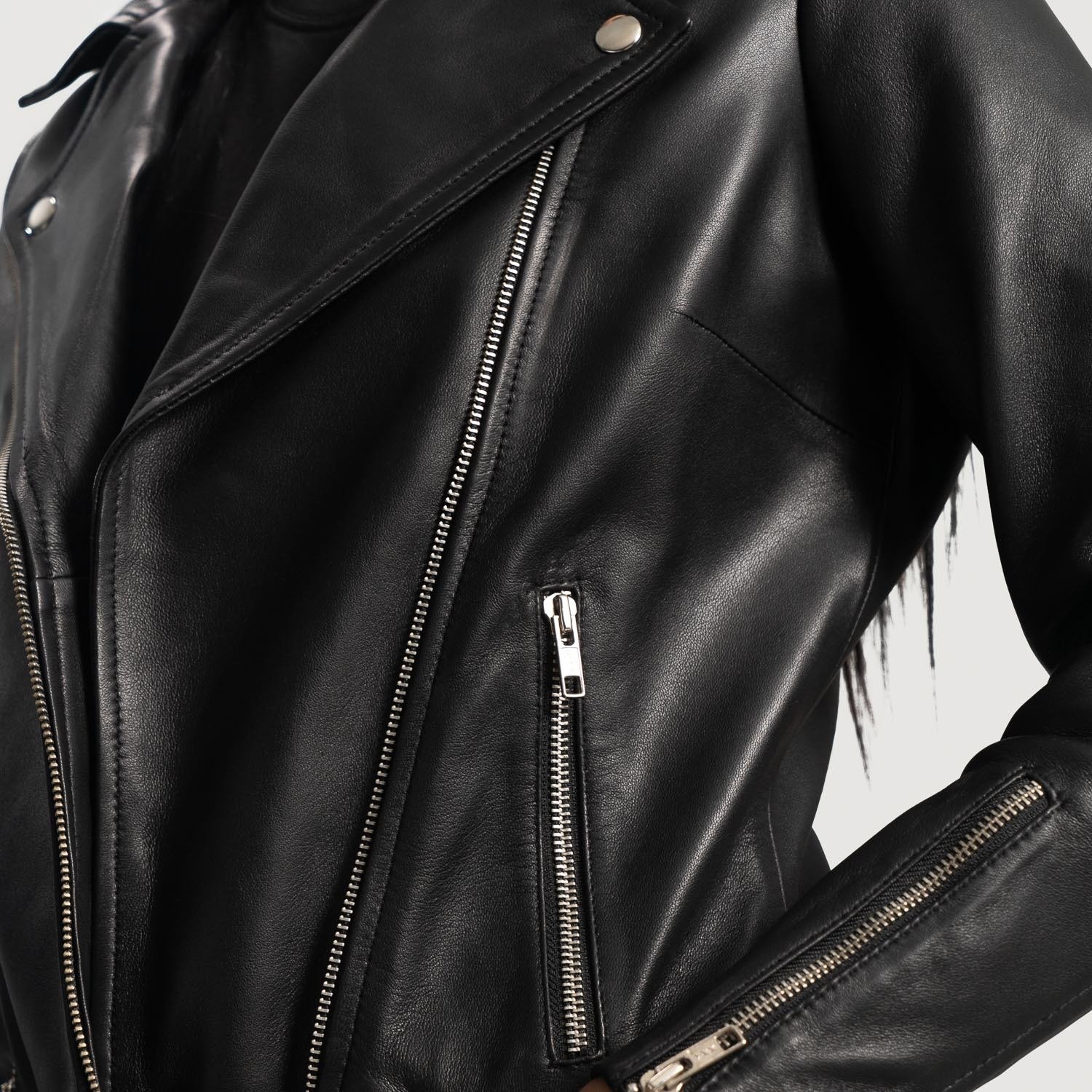 Rumy Black Leather Biker Jacket - Image 2
