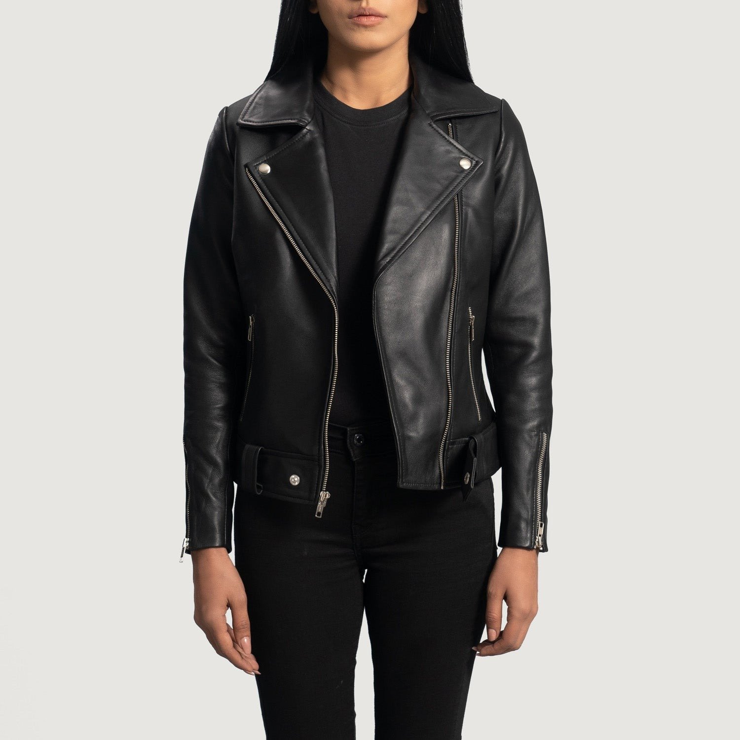 Rumy Black Leather Biker Jacket - Image 6