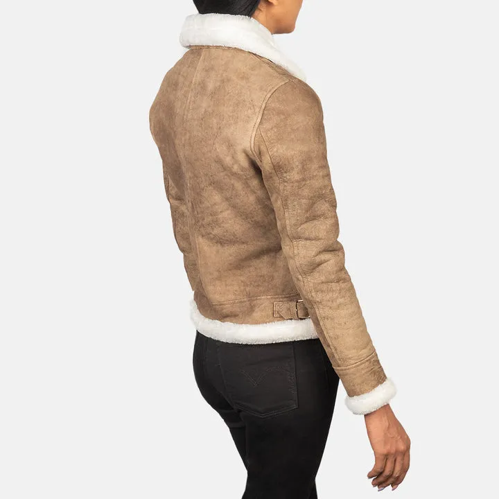 Sherilyn B-3 Distressed Brown Leather Bomber Jacket - Image 5