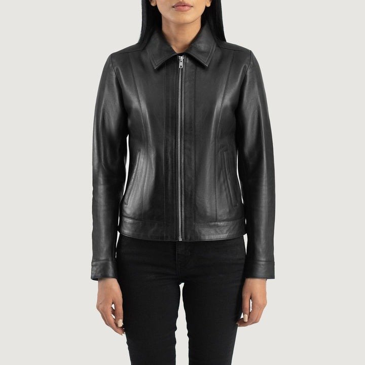 Vixen Black Classic Collar Leather Jacket - Image 4