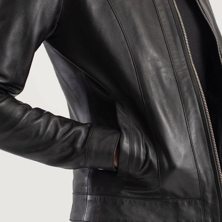 Vixen Black Classic Collar Leather Jacket - Image 6