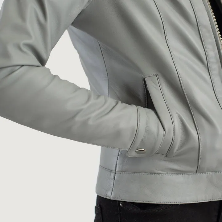 Vixen Grey Classic Collar Leather Jacket - Image 6