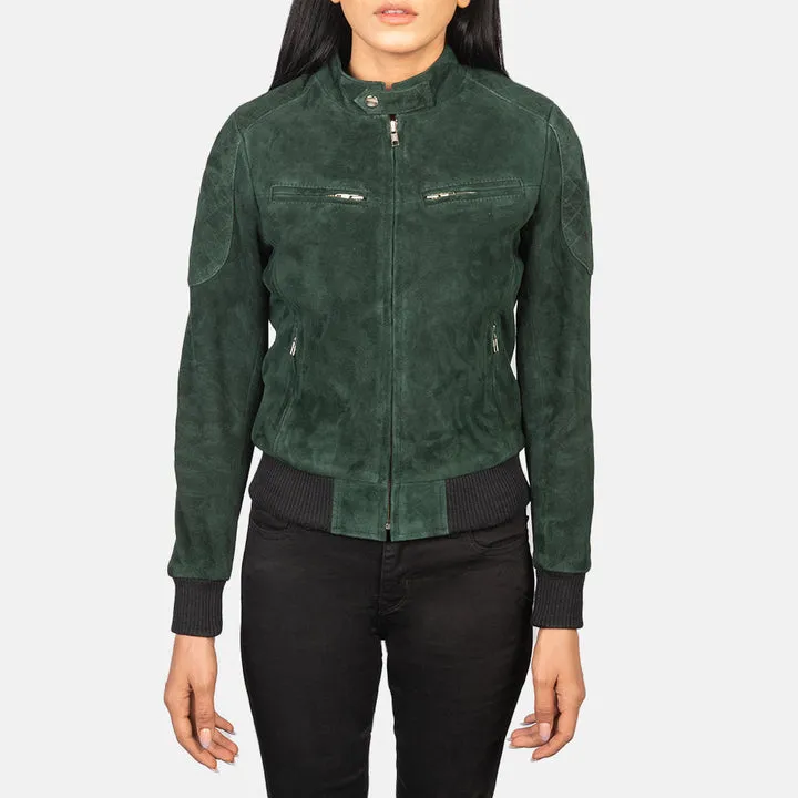 Zenna Green Suede Bomber Jacket - Image 6
