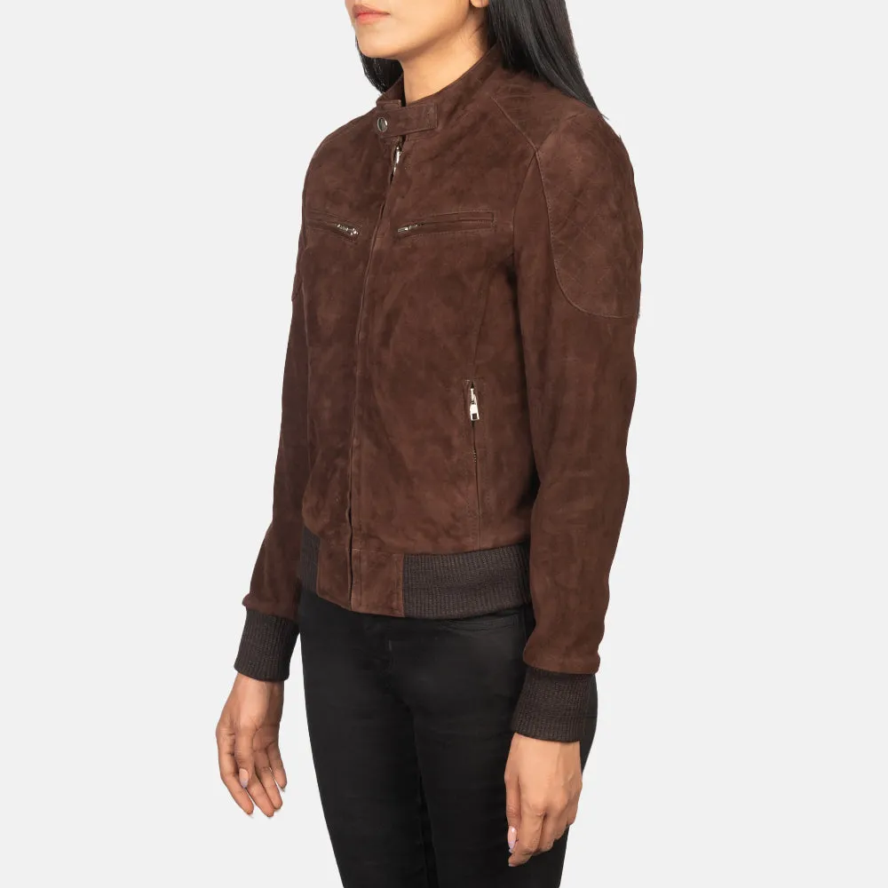 Zenna Mocha Suede Bomber Jacket - Image 5