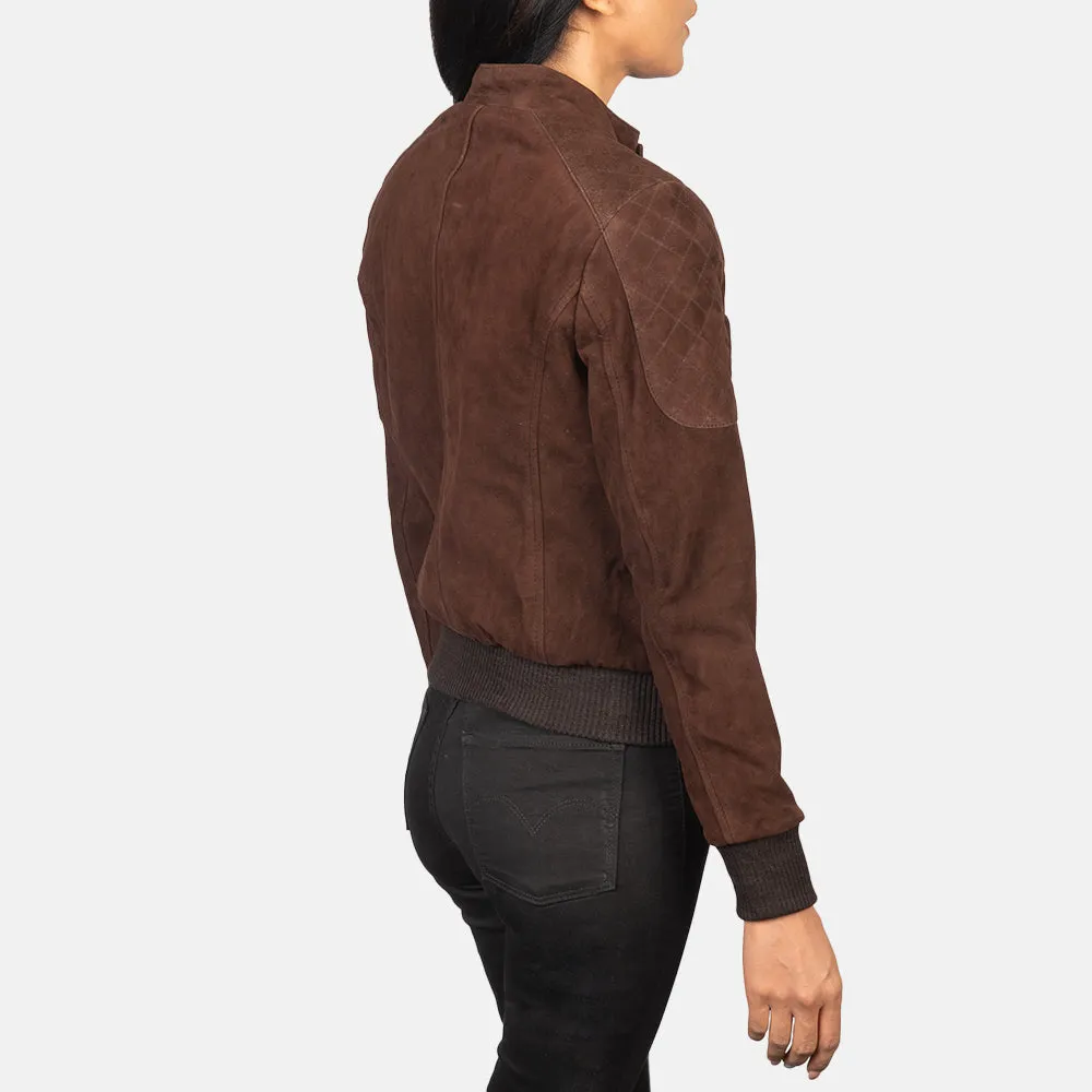 Zenna Mocha Suede Bomber Jacket - Image 2