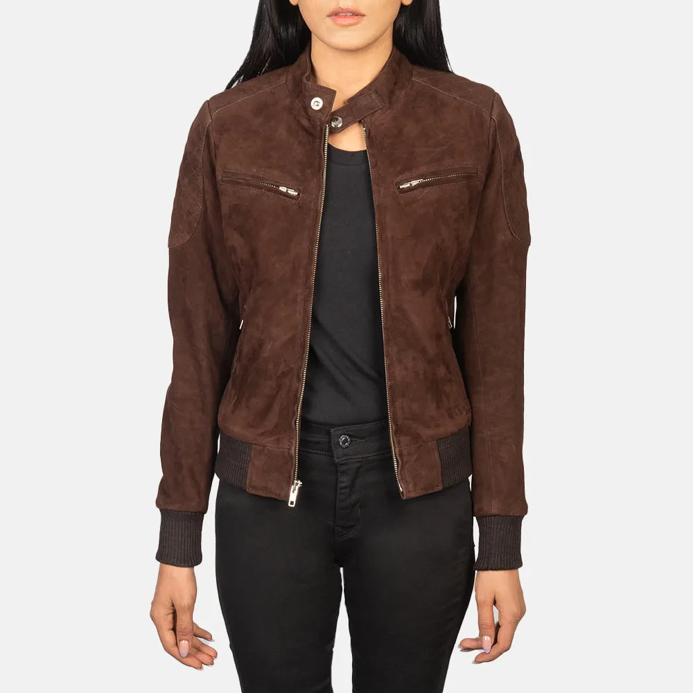 Zenna Mocha Suede Bomber Jacket - Image 6