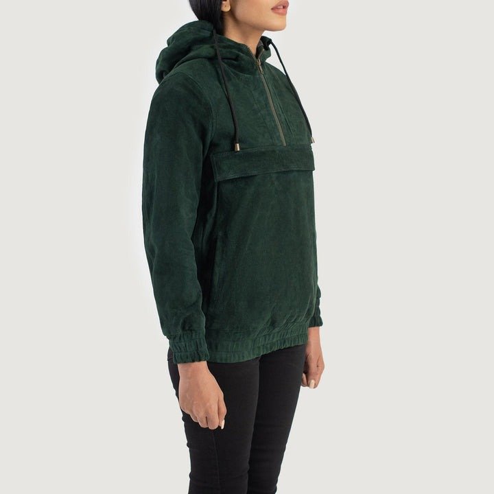 Zest Green Hooded Suede Pullover Jacket - Image 2