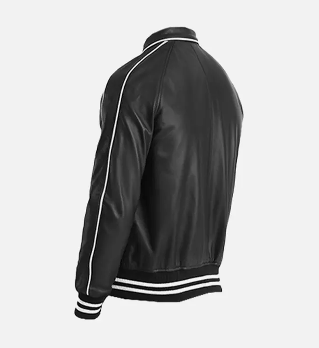 Cooper Black Leather Varsity Jacket - Image 2